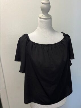 SHEIN Black Elastic Off-Shoulder Short Sleeve Blouse